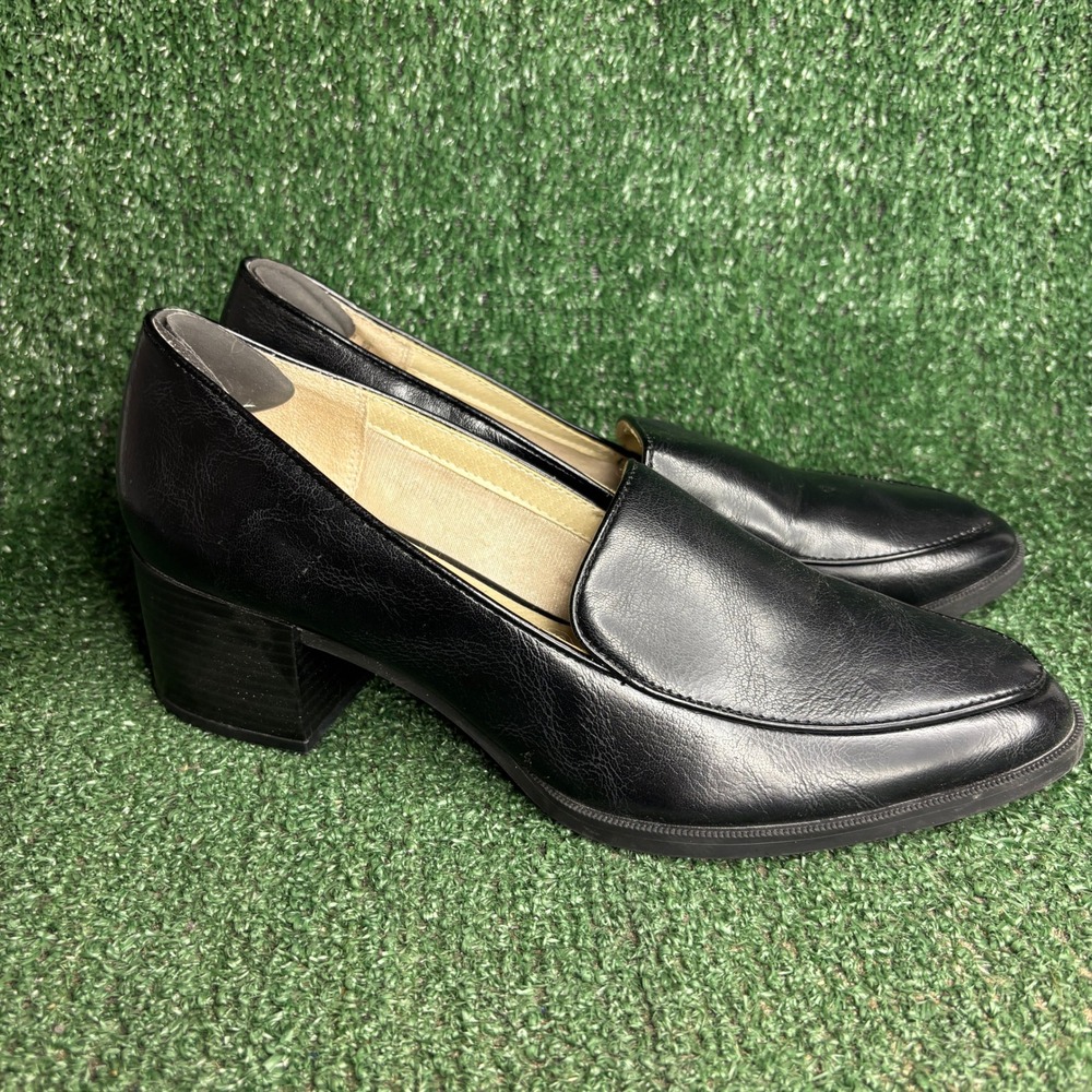 LifeStride Devyn Block Heel‎ Almond Toe Professional Loafer Black Womens Size 11